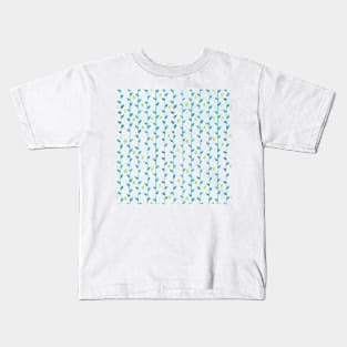 Watercolor Floral Vines Pattern - Neon Green & Light Blue Kids T-Shirt